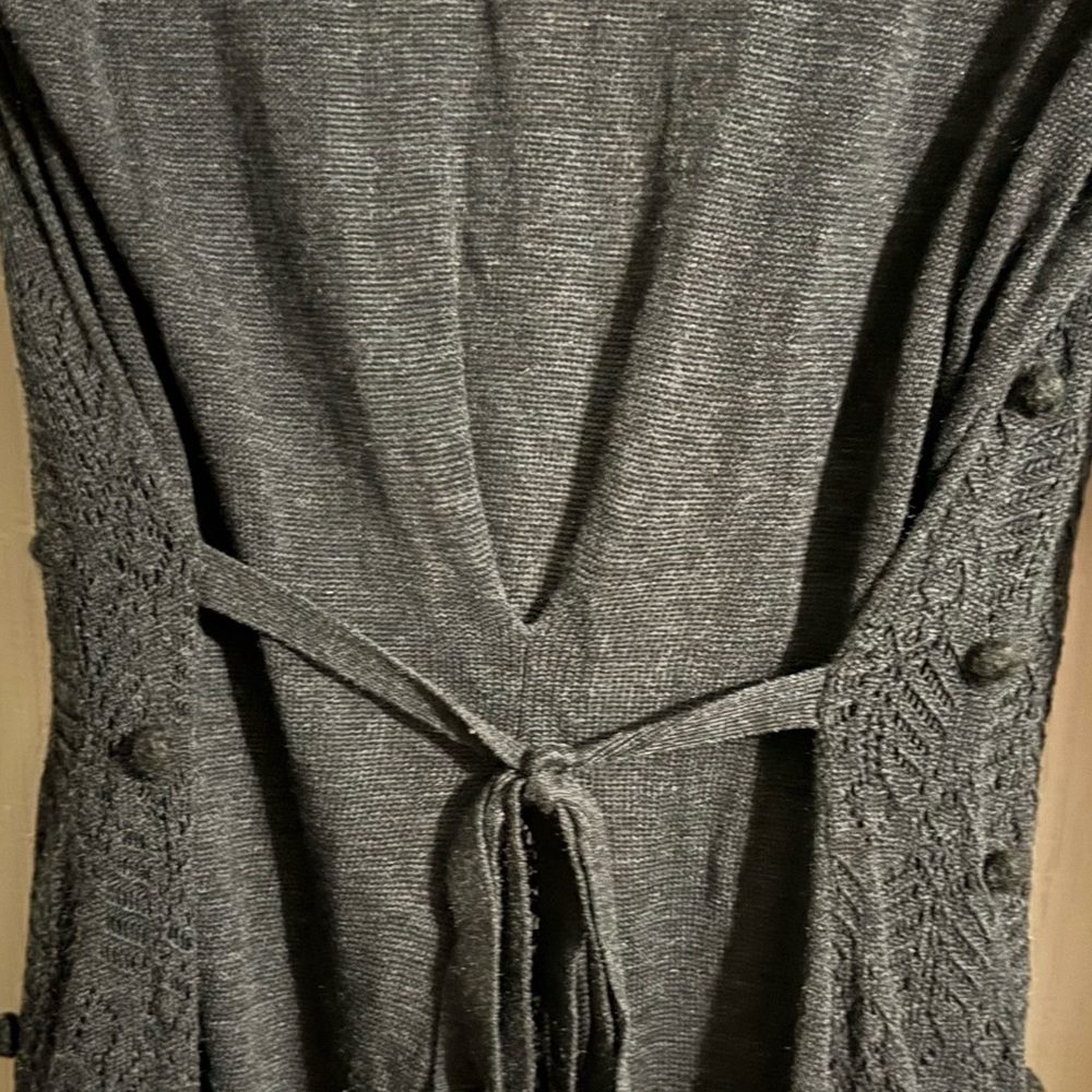Anthropologie Knitted & Knotted Womens XS Charcoal Gray Lace Belted Cardigan - Picture 6 of 6